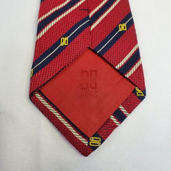 Daks London Red Striped Silk Mens Tie With Diagonal Patterns & "DO" Logo Necktie - Picture 4 of 6